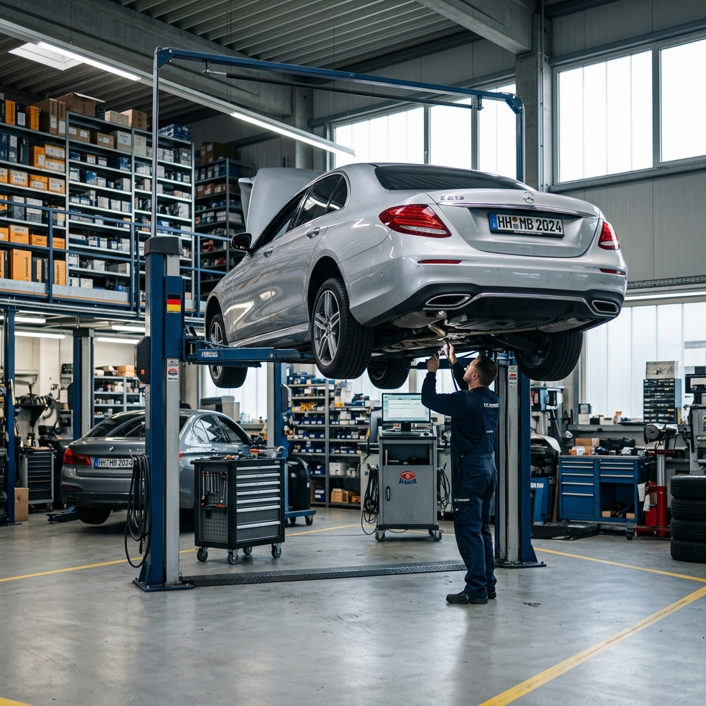 Sportwagen in moderner Werkstatt